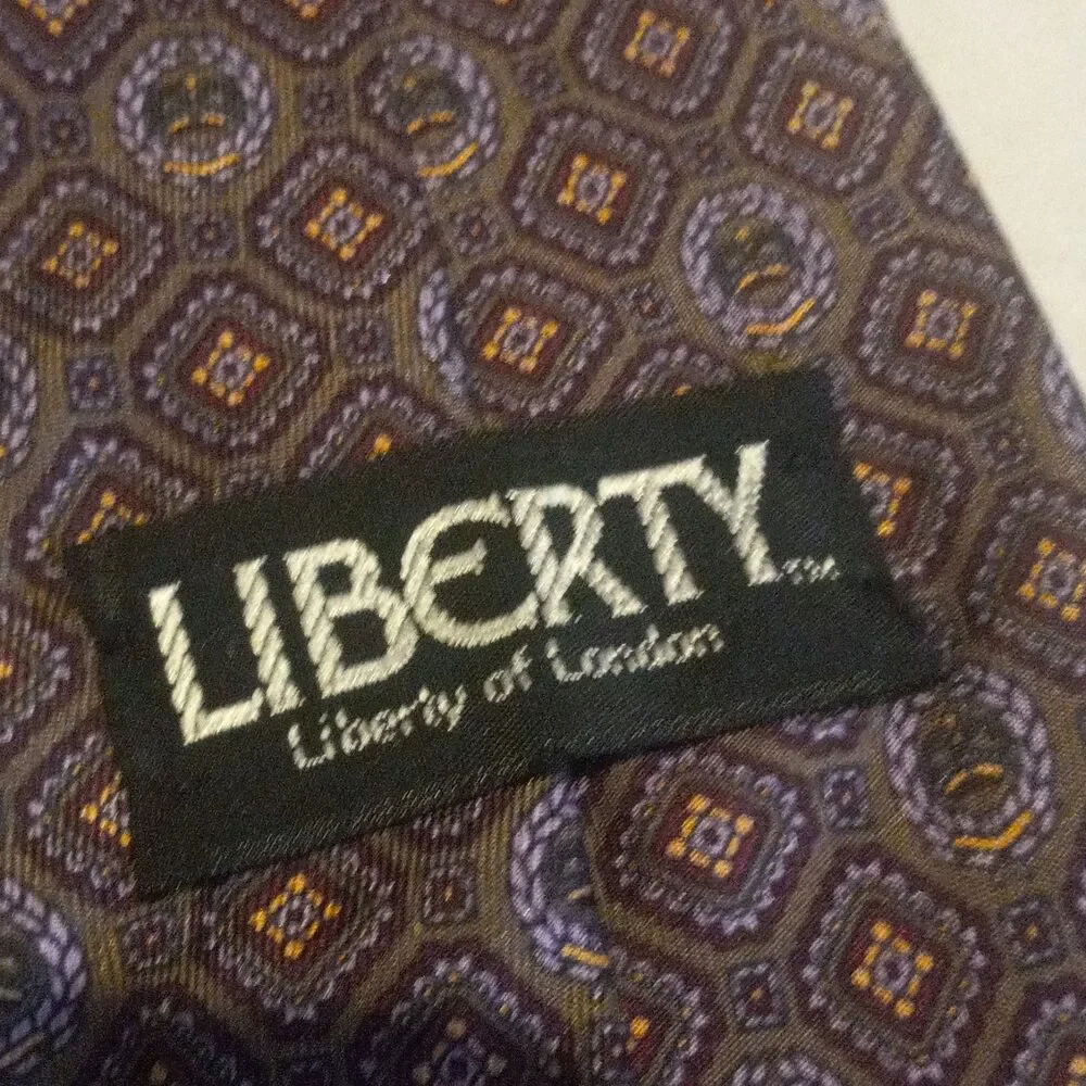Vintage Liberty Of London Silk Tie-Wreath-Crowns-1990s-Standard-Classic-Prep